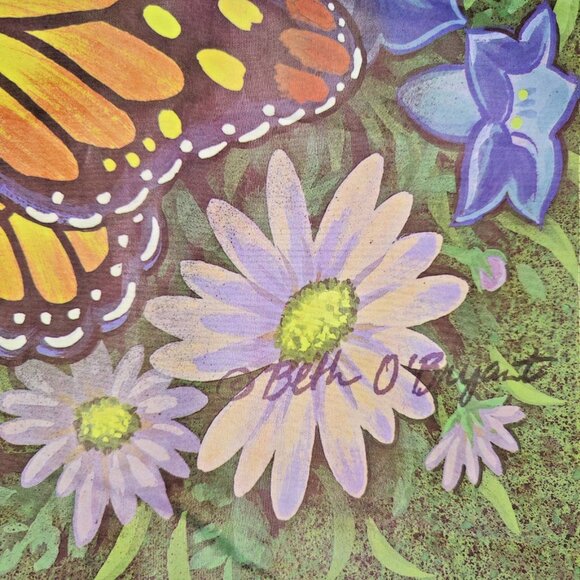 Beth O’Bryant Flag 28x40 Monarch Butterflies Flowers “Welcome” Garden Green EUC - Picture 2 of 2